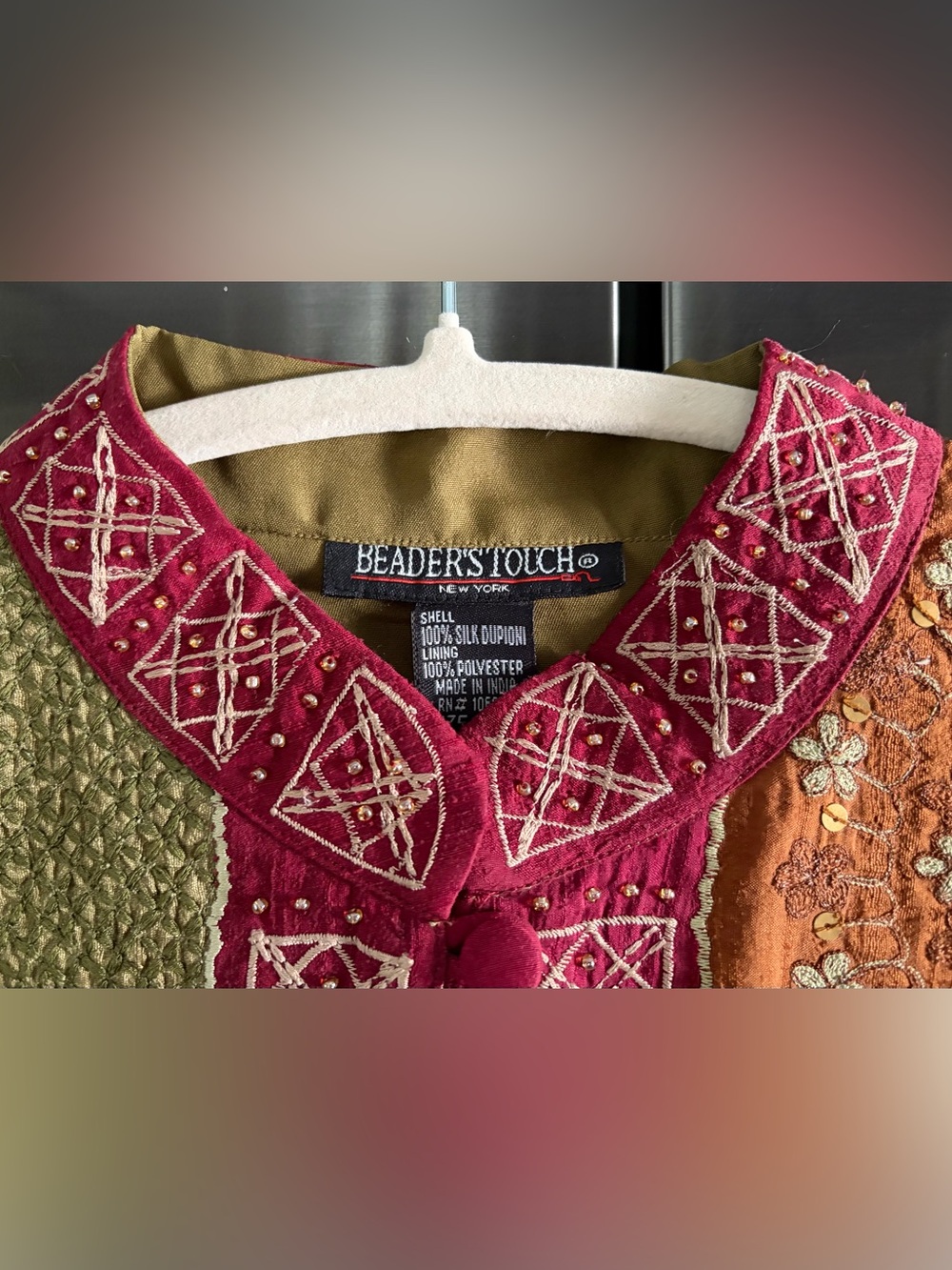 NWT Y2K Silk Dupioni Shirt/Jacket 18/20 Embroidered Beaded Patchwork Boho Fall - Picture 5 of 9